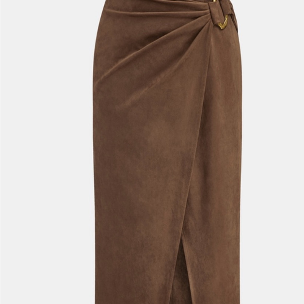 Commense NWT Elegant Brown Wrap Skirt Suede w Buckle L